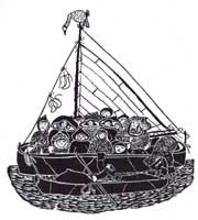 Eskimos on Sealskin Boat